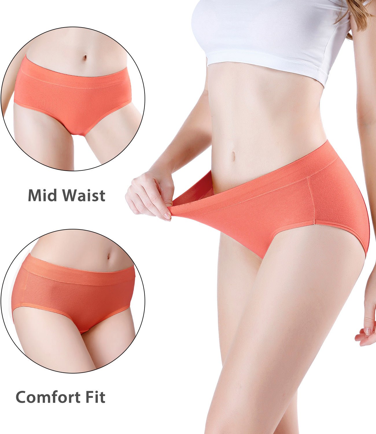 wirarpa Women's Cotton Stretch Underwear Comfy Mid Waisted Briefs Ladies  Breathable Panties Multipack Size 5-10