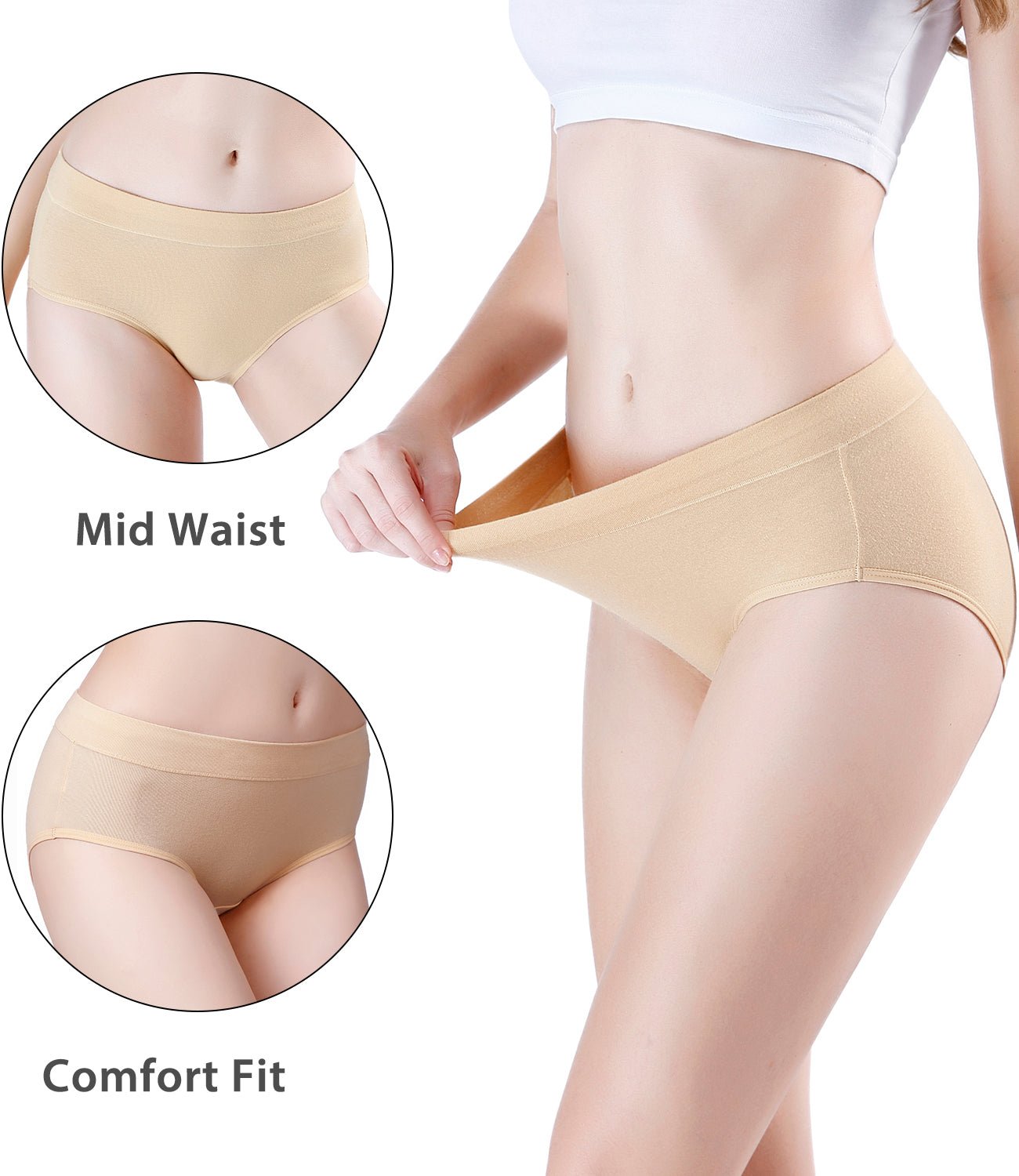 wirarpa Women's Underwear Cotton Mid Waisted Ladies Panties Full Coverage  Briefs 4 Pack (Regular & Plus Size)
