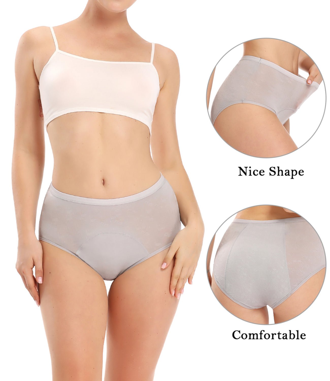 Wirarpa Women's Underwear High Waisted Full Coverage Cotton Briefs 4  Pack(XL, Grey)