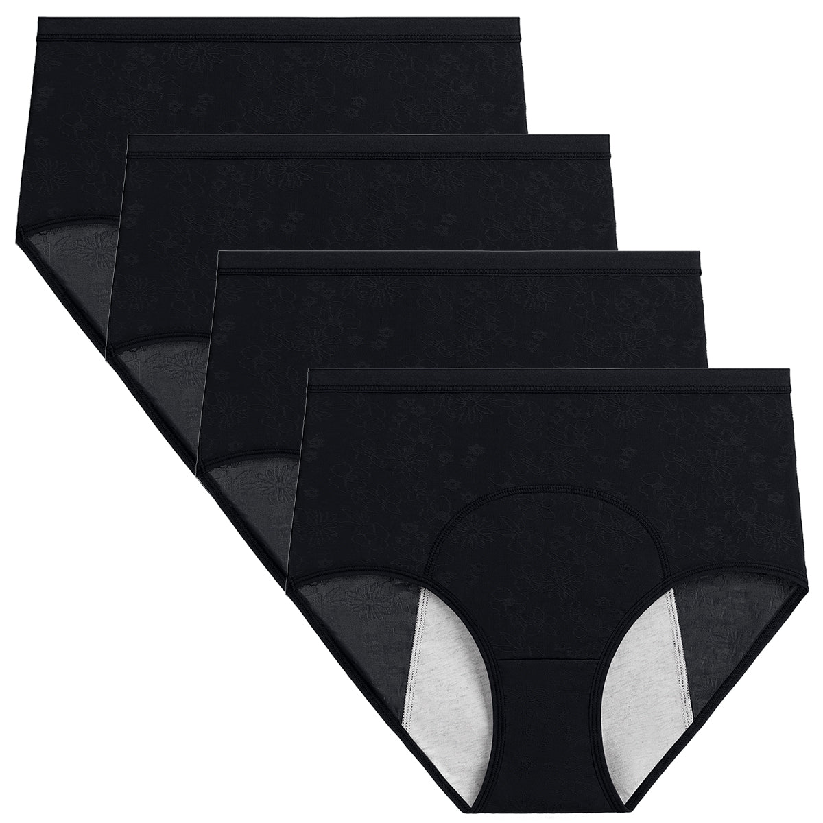 Deago 4 Pack Women's Menstrual Period Panties Underwear Leak Proof Mid  Waist Postpartum Protective Briefs (Black, L) 