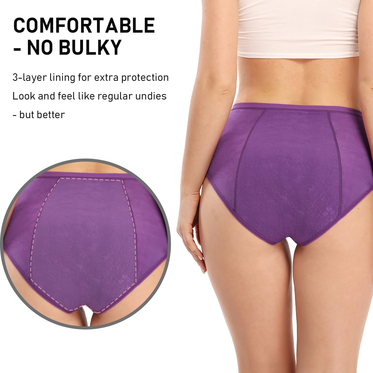  Period Underwear For Women Menstrual Panties Postpartum  Underpants High-Cut Bikini Briefs 3 Pack Senses 2XL Plus Size