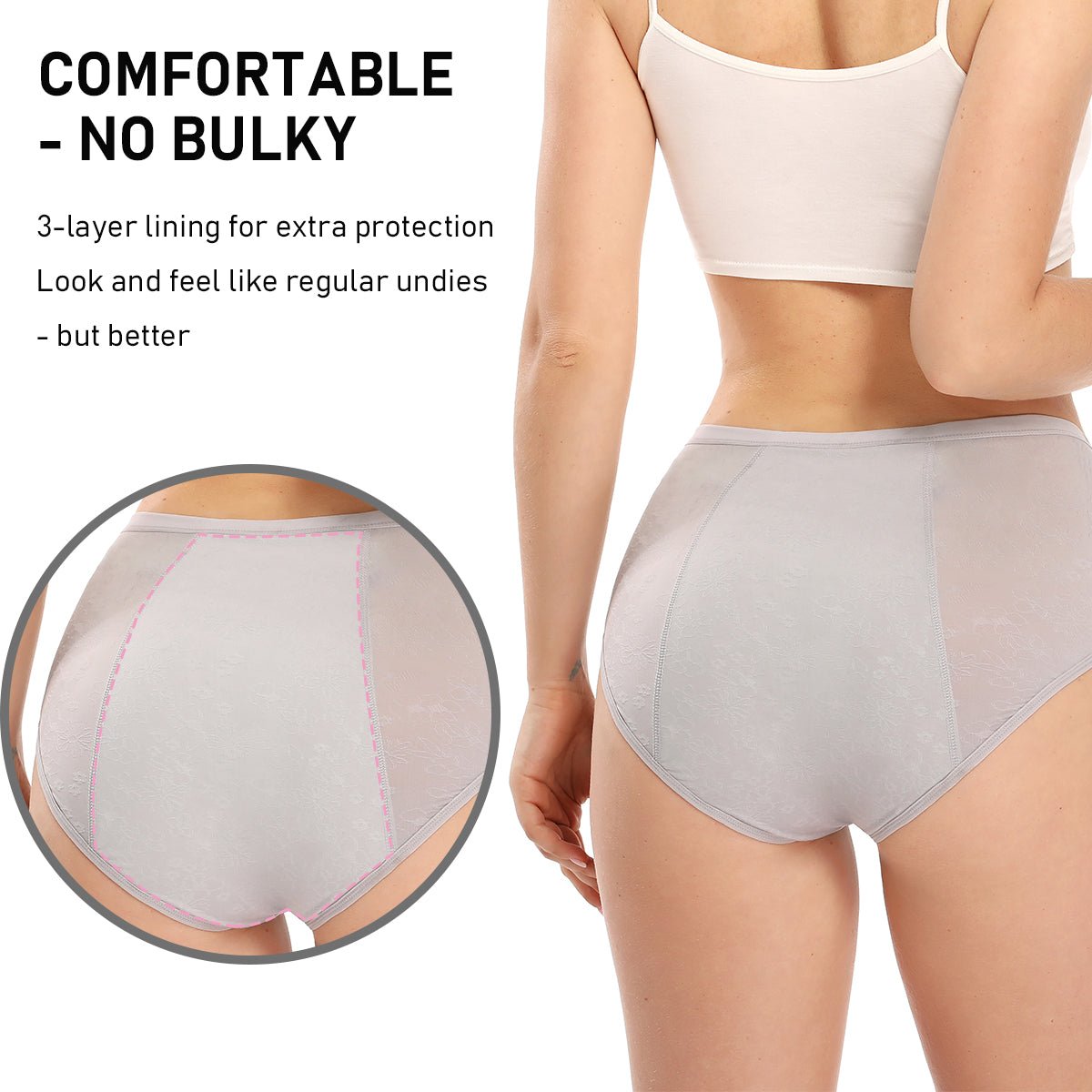 CareDone Women's Comfort Reusable, Absorbent Period Bikini Panties,  Menstrual Leak Protection Underwear, Mid Waist Cotton Postpartum