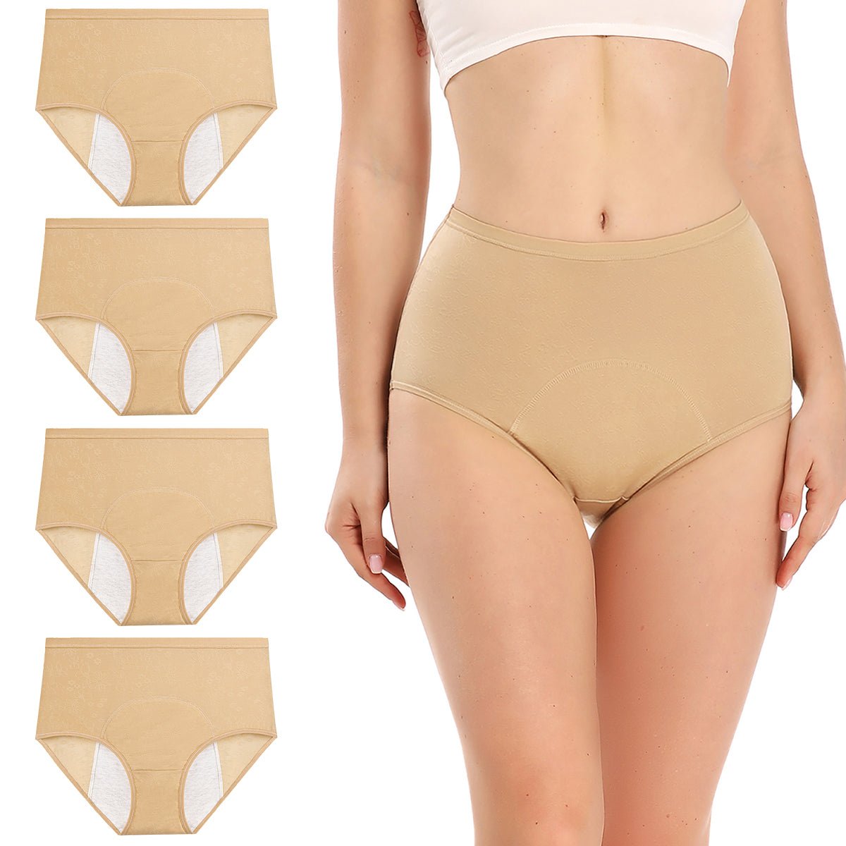 Anrpo Period Underwear for Women, High Waist Leak-Proof Postpartum  Menstrual Panties Ladies Protective Briefs - 4 Pack (L,4 Color)