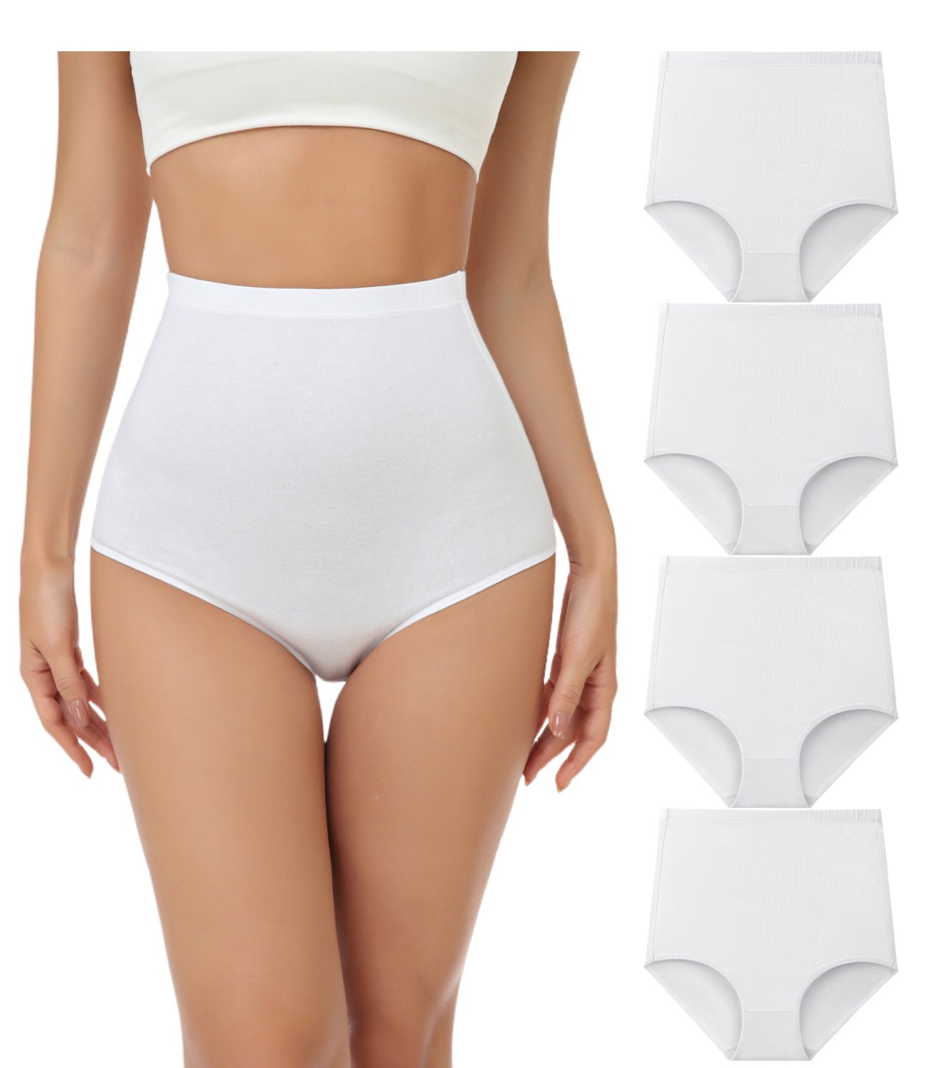 wirarpa Women's Cotton Underwear High Waist Briefs Panties Full Coverage  Underpants White 5 Pack Sizes 5-10 