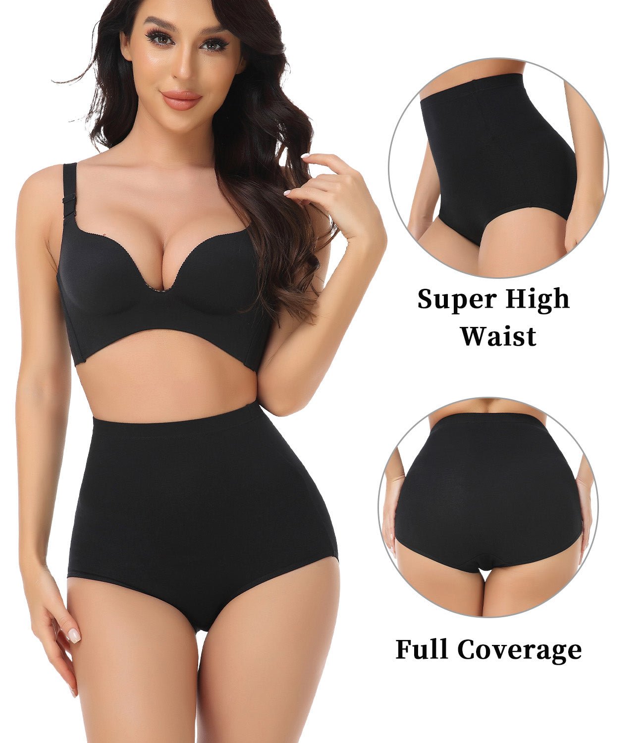 Wirarpa Women's Underwear High Waisted Full Coverage Cotton Briefs 4  Pack(L, Black/White/Heather Grey/Beige) 
