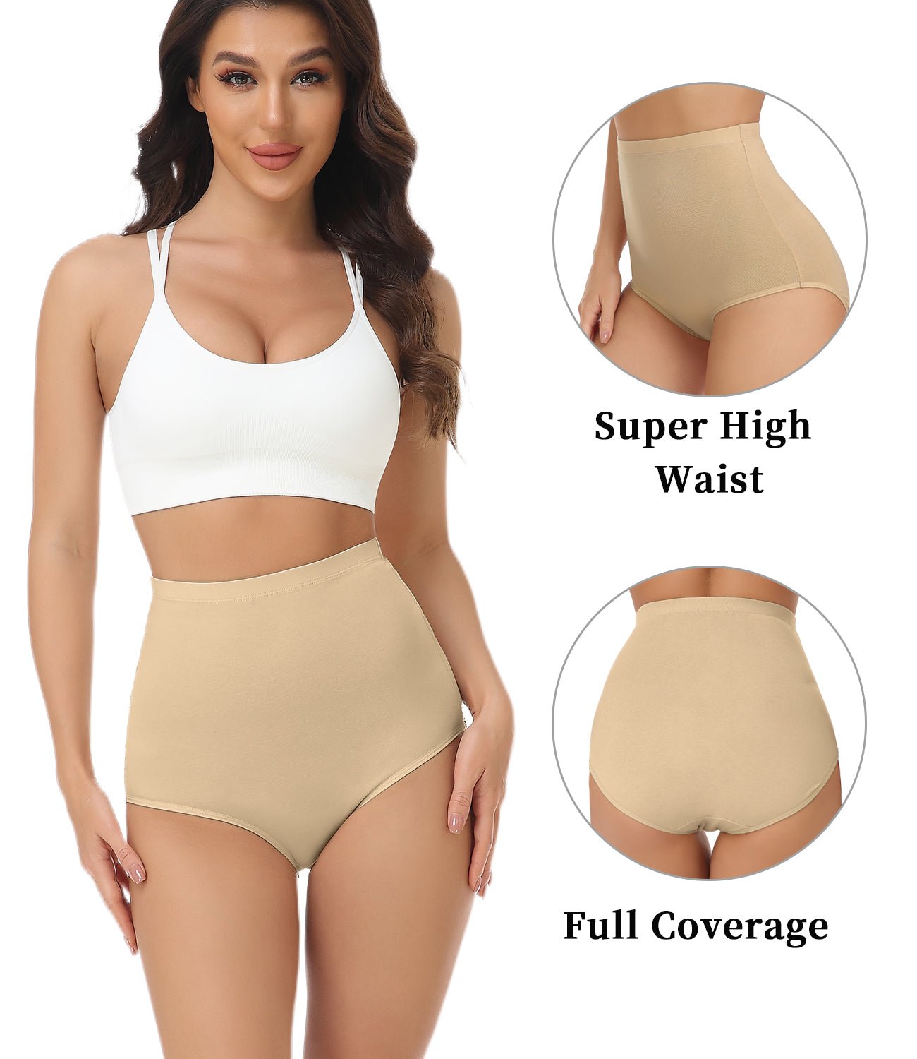 wirarpa Women's Cotton Underwear High Waist Briefs Panties Full Coverage  Underpants White 5 Pack Sizes 5-10