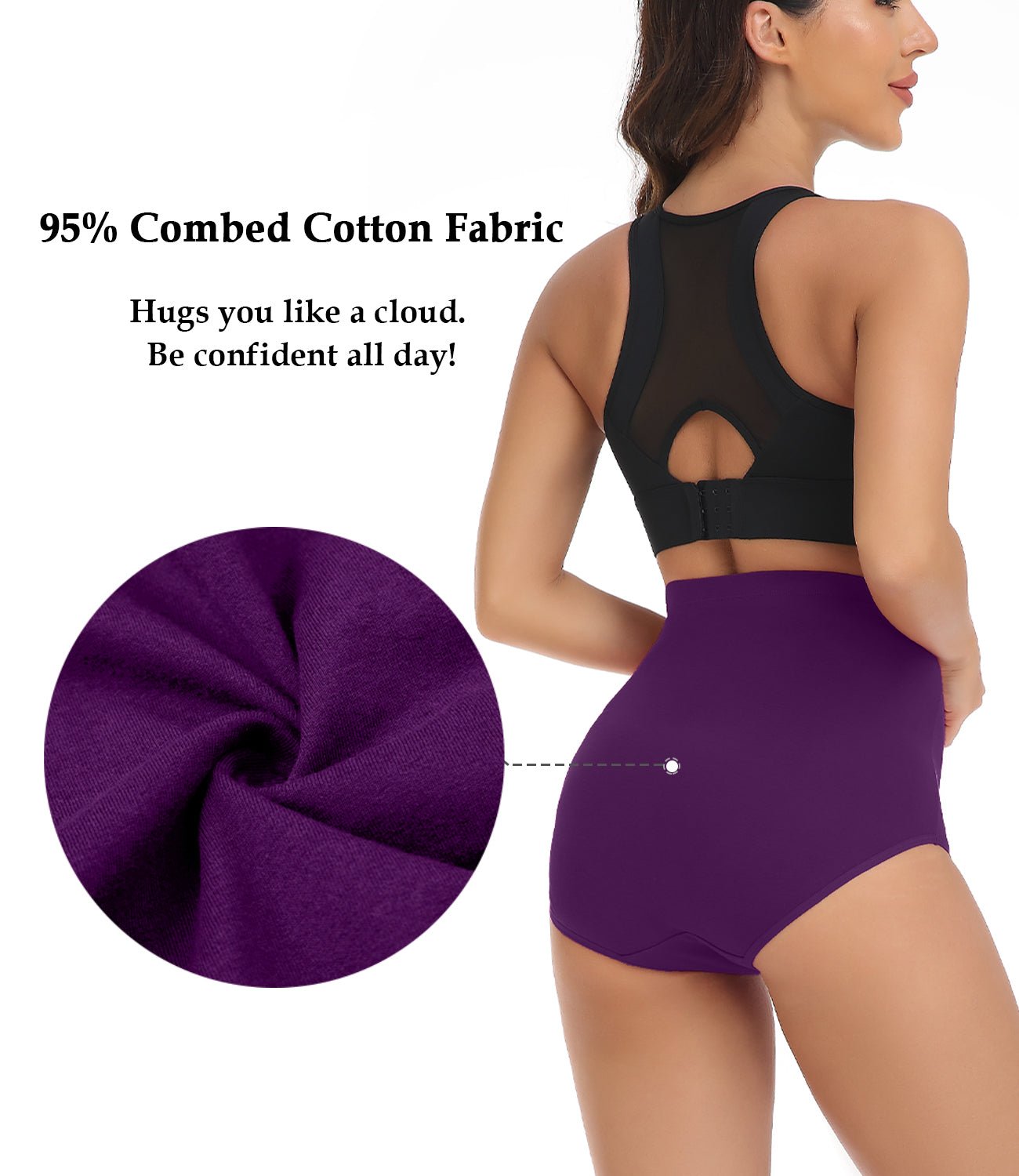 Uorcsa Stretch Ladies Abdomen Women's Underwear Hip Lift Breathable  Comfortable Large Size High Waist Underpants Purple 
